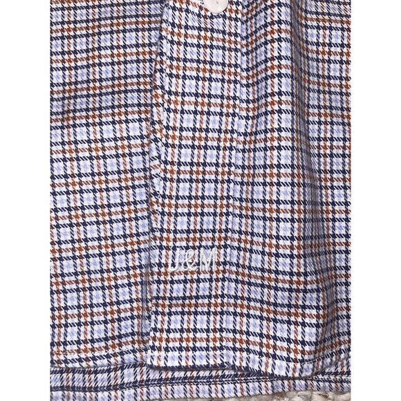 Johnston & Murphy Shirt Mens Medium Blue Brown White Plaid Button Up Cotton L - Picture 3 of 14